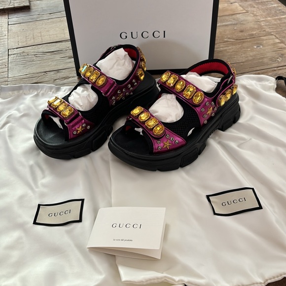 Gucci Aguru Leather Sandals Aguru Sandals GUCCI Aguru Crystal